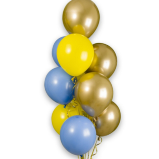 Premium Ballonbuket Blå/Gul/Guld