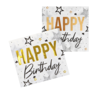 Happy Birthday Servietter Guld