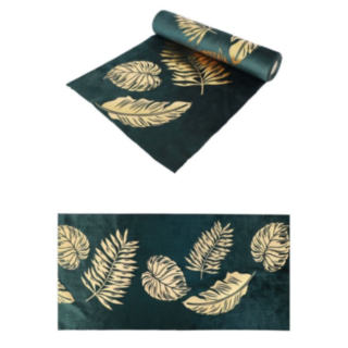 Velour Guldblad Bordløber Mørkegrøn