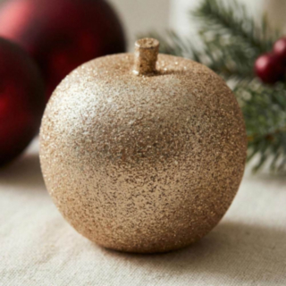 Glitter Æble Julepynt Guld