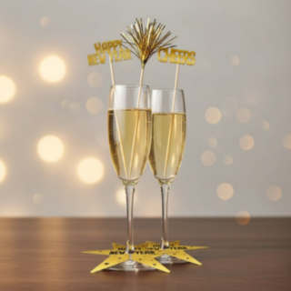 Happy New Year Stjerne Drinkspinde Guld