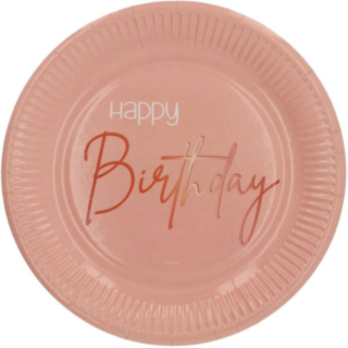 Paptallerkener Rund Happy Birthday Lush Blush