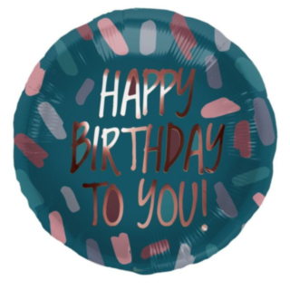 Happy Birthday Folieballon Petroleum/Rosaguld