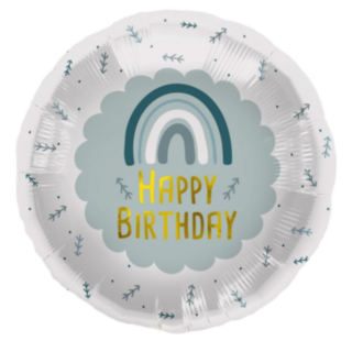 Happy Birthday Folieballon Regnbue Blå