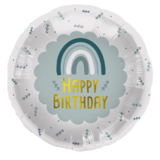 Happy Birthday Folieballon Regnbue Blå