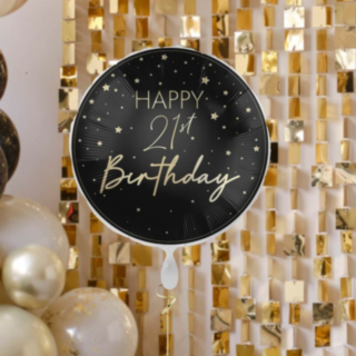 Happy 21st Birthday Folieballon Sort/Guld