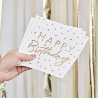 Prikkede Happy Birthday Servietter Guld