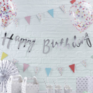 Happy Birthday Sølv Guirlande
