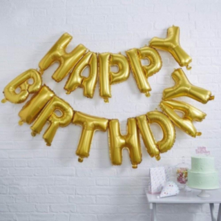 Happy Birthday Ballon Inkl. Snor Guld