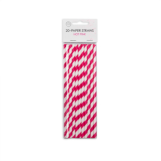 Stribede Papirsugerør Pink