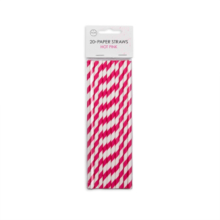 Stribede Papirsugerør Pink