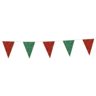 Vimpel Flagguirlande Glitter Grøn/Rød