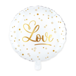 Love Rund Folieballon Guld/Hvid