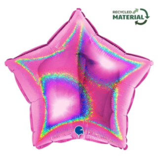 Stjerne Folieballon Holografisk Fuchsia