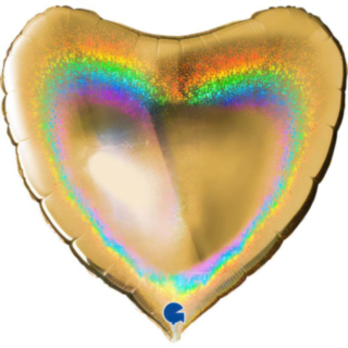 Hjerte Folieballon Holografisk Guld
