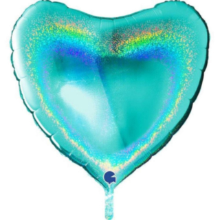 Hjerte Folieballon Holografisk Turkis