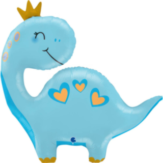 Dino Med Krone Folieballon Blå