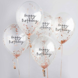 Happy Birthday Konfetti Balloner Rosaguld