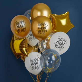 Happy New Year Ballon Mix Hvid/Guld