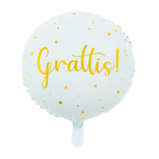 Grattis Folieballon Hvid/Guld