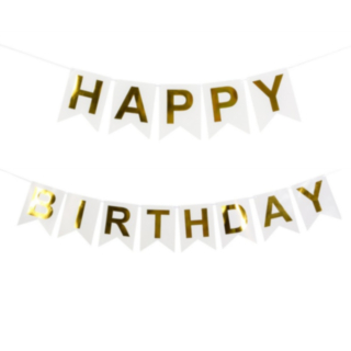 Happy Birthday Flagguirlande Guld/Hvid