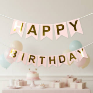 Happy Birthday Guirlande Lyserød/Guld