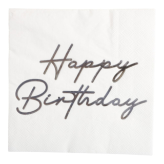 Happy Birthday Servietter Sølv