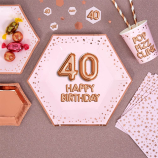 Glitz & Glamour 40 Års Paptallerkener Lyserød