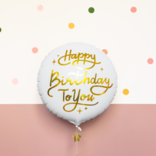 Rund Happy Birthday Folieballon Hvid/Guld