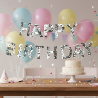 Happy Birthday Bogstavsguirlande Sølv