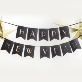 Happy New Year Flagguirlande Sort/Guld