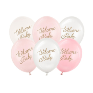 Welcome Baby Latexballoner Lyserød/Hvid