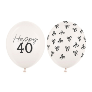 Happy 40 Års Fødselsdag Latexballoner Off-White 50-pak