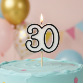 30-Års Kagelys Sort/Hvid