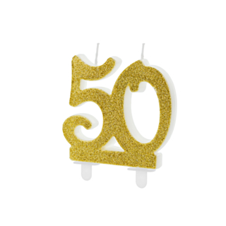 50 Års Glitter Kagelys Guld