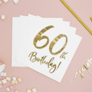 60 Års Servietter Guld/Hvid