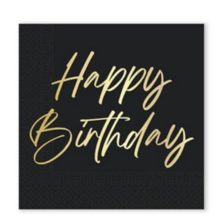 Happy Birthday Servietter Sort/Guld