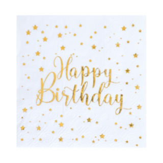 Happy Birthday Servietter Hvid/Guld