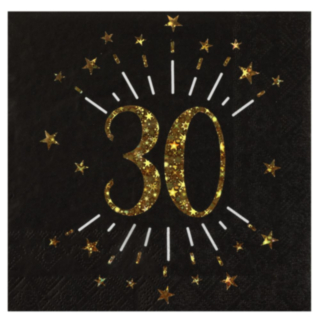 30 Års Servietter Glitter Guld/Sort