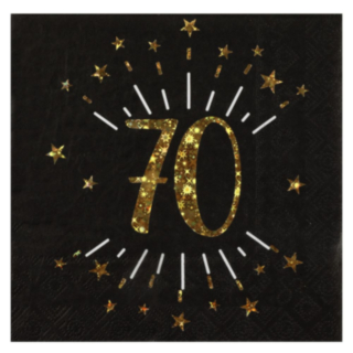 70 Års Servietter Glitter Guld/Sort