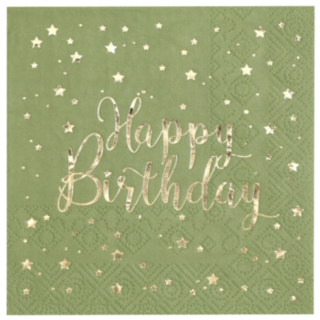 Happy Birthday Servietter Oliven