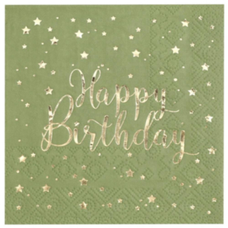 Happy Birthday Servietter Oliven