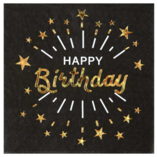 Happy Birthday Servietter Sort/Guld