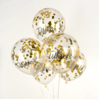 Tillykke Konfetti Balloner Guld
