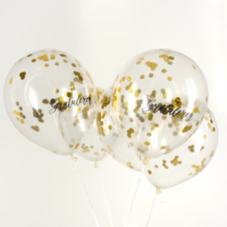 Gratulerer Konfetti Balloner Guld