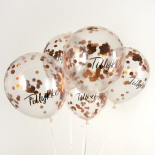 Tillykke Konfetti Balloner Kobber