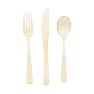 Glitter Plastik Bestik Guld
