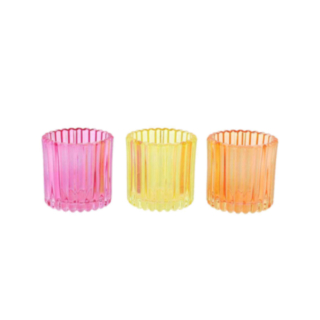 Rillet Fyrfadsglas Pink/Gul/Orange