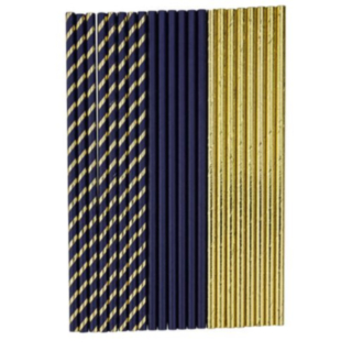 Papir Sugerør Marineblå/Guld