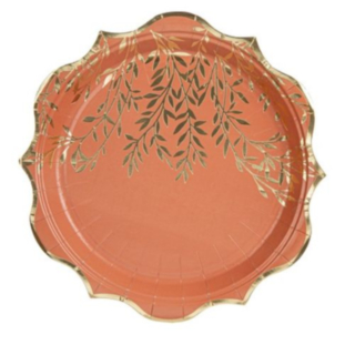 Bladgrene Paptallerkener Terracotta/Guld